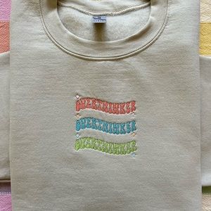 Embroidered “Overthinker” Sweater. Trendy Sweatshirt. Groovy Crewneck.